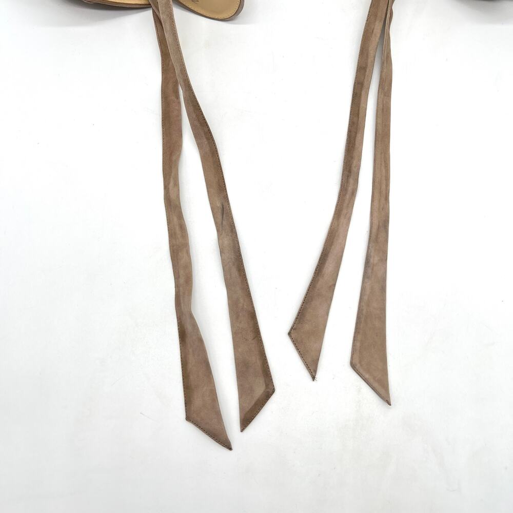 ALEXANDRE BIRMAN Ruffle Suede Heels Womens 37 Taupe Leather Ankle Wrap Sandal - Picture 13 of 16